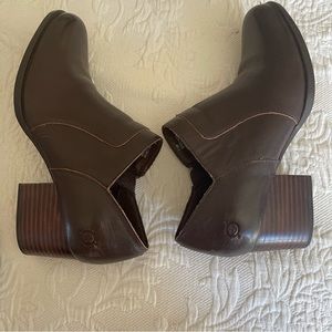 Born • Stacked Heel Leather Ankle Booties